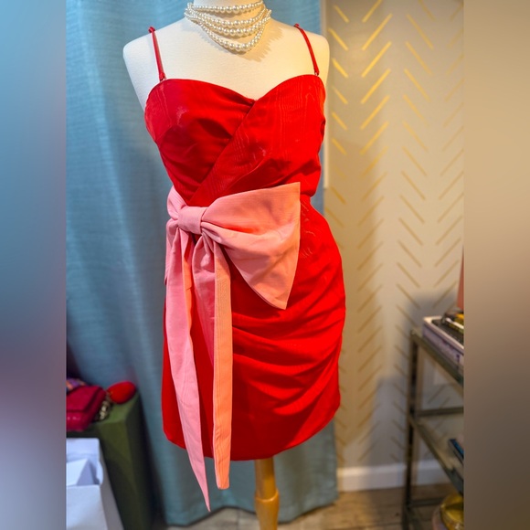 Beautiful red dress with pink bow mini dress from Future Collective size S NWT - Picture 1 of 7